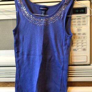 Girls Limited Too Sleeveless Ribbed T Shirt with Sequins Blue S/10